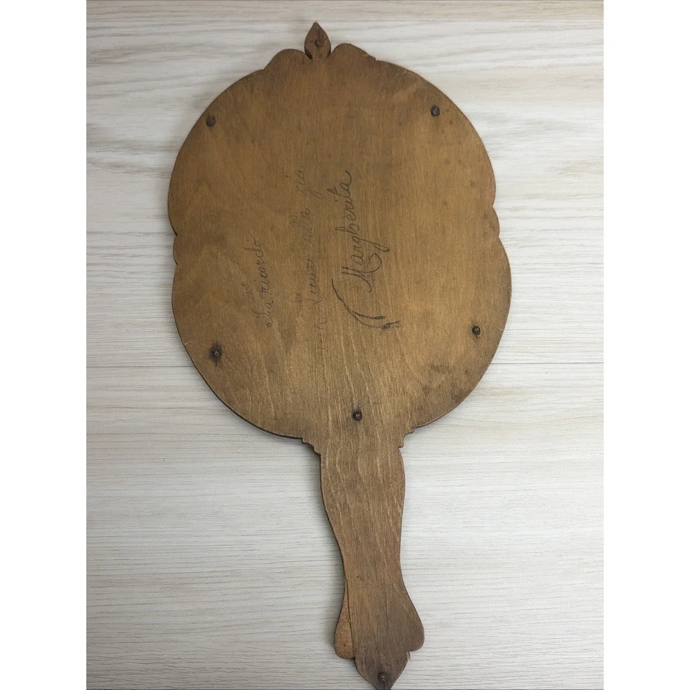 Rare Unique Lovely Antique Carved Wood / Floral Hand Mirror 15
